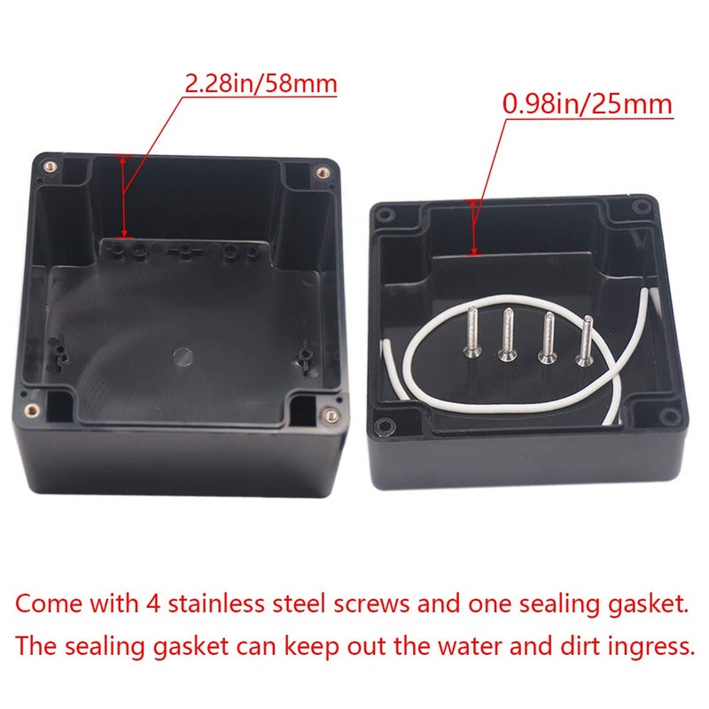 Raculety 2 Pack Project Box IP65 Waterproof Junction Box ABS Plastic Black Electrical Boxes DIY Electronic Project Case Power Enclosure 4.72"x4.72"x3.54"(120x120x90mm) - Image 4